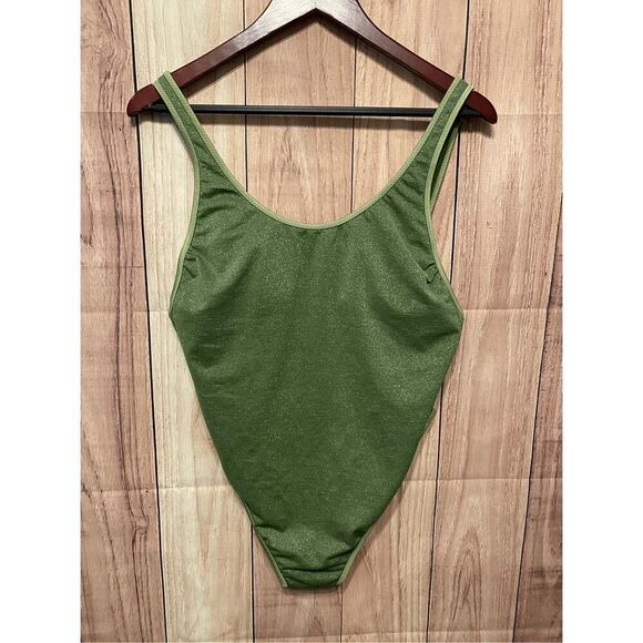 Fe Noel Large Swim Metallic High Leg Cheeky One Piece Swimsuit green glitter - Picture 4 of 8